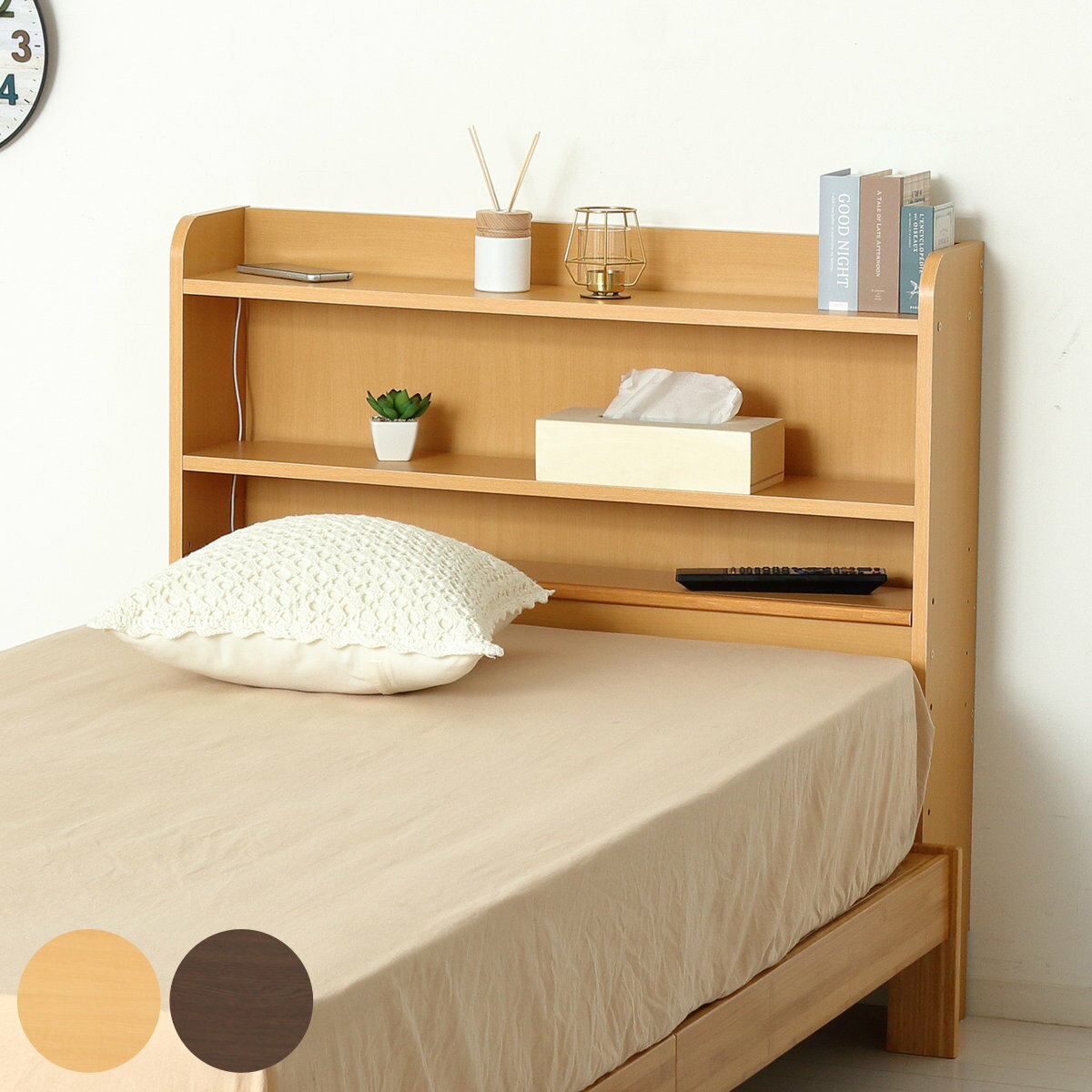 ヘッドボード 幅93.5cm 高さ90cm 宮棚 日本製 （ 後付 棚 ラック 薄型 可動棚 ベッドフレーム 収納 省スペース ヘッドボードのみ 飾り棚 シェルフ ナチュラル ブラウン ）【39ショップ】
