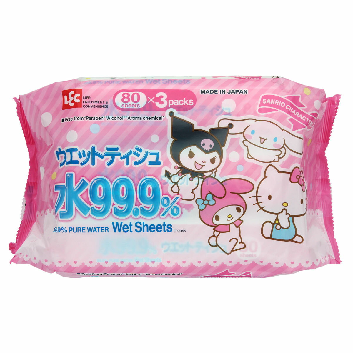 ウエットティッシュ サンリオ ノンアルコール 除菌 80枚 3P （ 日本製 水99％ ウェット シート 無香料 除菌シート 日用品 キャラクター 掃除 台拭き 手拭き 携帯用 パラベンフリー 水 お手拭 ） 【39ショップ】