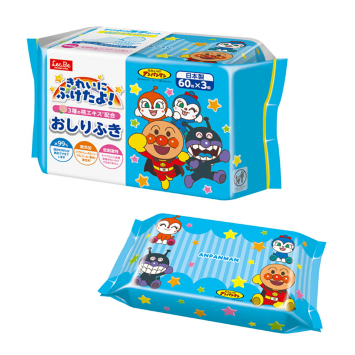おしりふき 60枚×3個組 アンパンマン （ 純水99％ 日本製 おしり拭き ウェットシート ウェッ ...