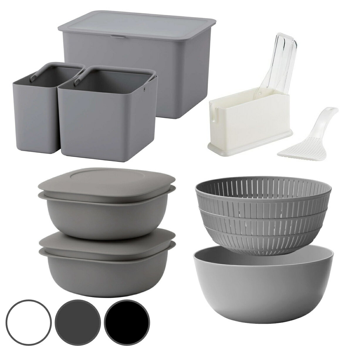 お米グッズセット ライクイット 米とぎボウル 冷凍ごはん容器 米びつ しゃもじ （ like-it 炊飯セット ..