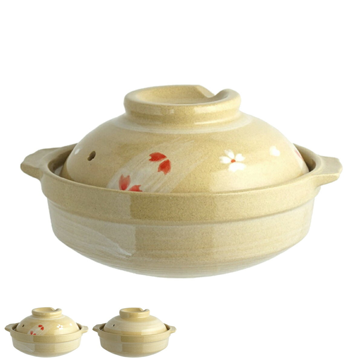 土鍋 17cm ガス火専用 浅型土鍋 （ ガス火対応 ガス 両手鍋 どなべ 直火土鍋 鍋 なべ 卓上鍋 1人鍋 ご飯 一人用 小鍋 小さい 調理器具 キッチン用品 調理用品 直火対応土鍋 ガス火対応土鍋 炊飯 ）【39ショップ】のサムネイル