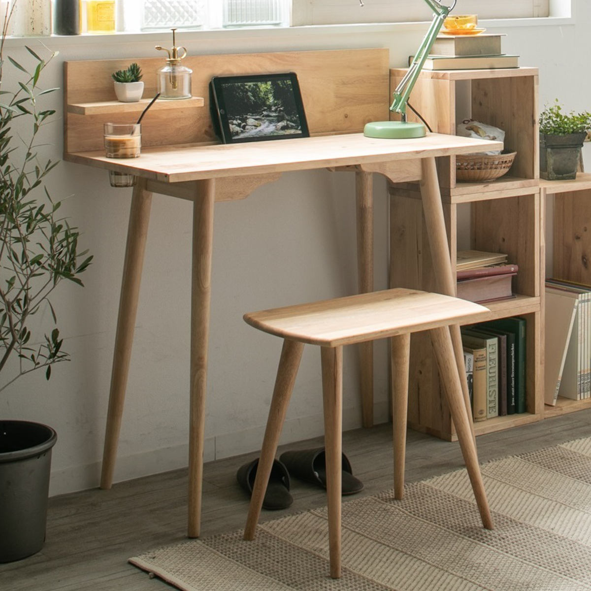 ワークデスク チェアセット ミニ棚板 ドリンクホルダー付 NATURAL SIGNATURE ( デスク 机 学習机 勉強机 椅子付き パソコンデスク コンパク...