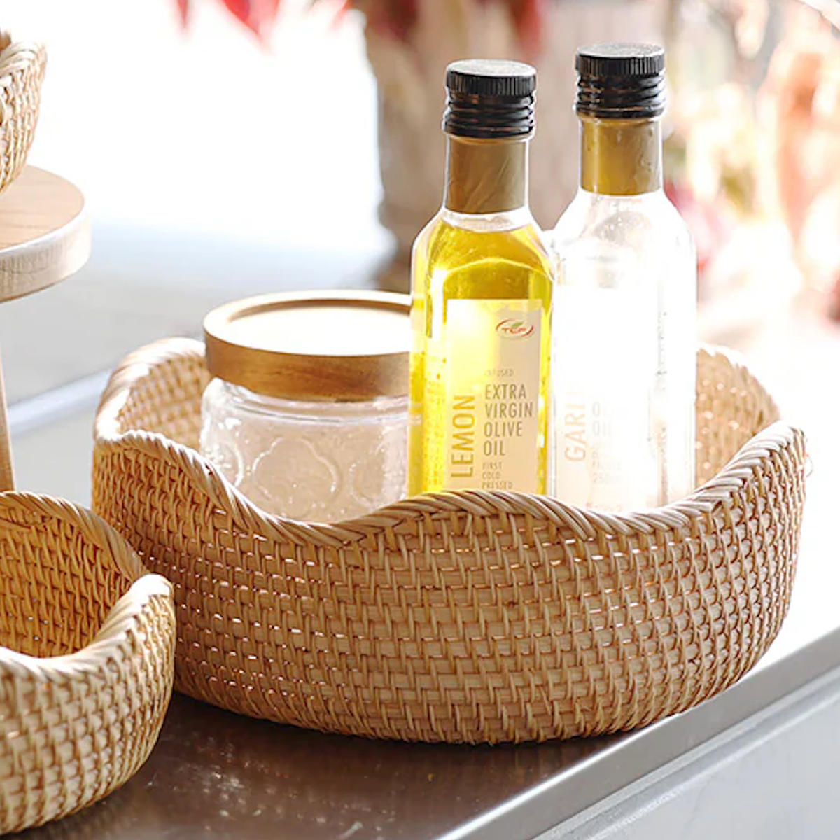 バスケット WAFFELS BASKET CURVE L かご ラタン 直径25.8×高さ10cm （ 収納 天然素材 カゴ 籠 かごバスケット 小物収納 小物入れ ラタン製 籐 籐製 見せる収納 インテリア 雑貨 おしゃれ ）