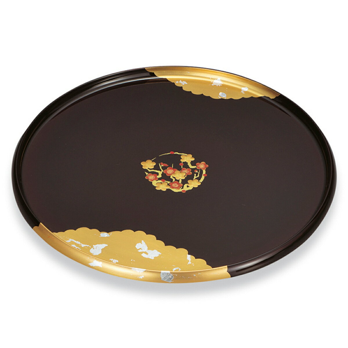 盆 100 丸盆 溜 梅の華 （ 30cm 樹脂 プラスチック 日本製 お盆 おぼんトレー トレイ 軽量 軽い 割れにくい 高級感 おしゃれ 和 和柄 和風 ）【39ショップ】
