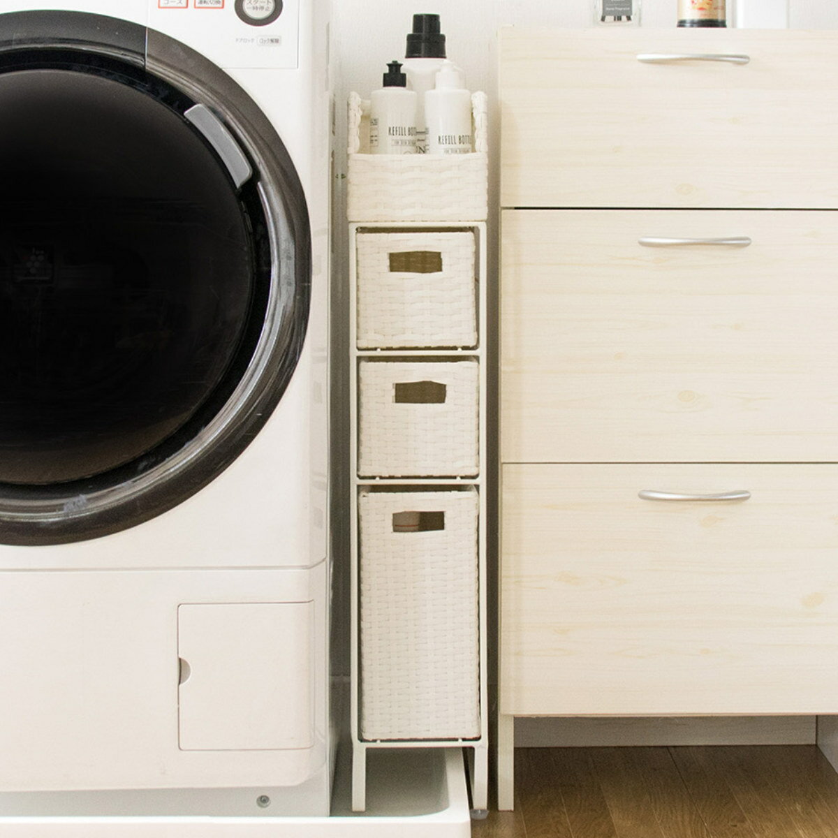 隙間収納 洗面所 15cm ランドリーチェスト ラタン （ ランドリー チェスト すき間 隙間 すき間収納 家..