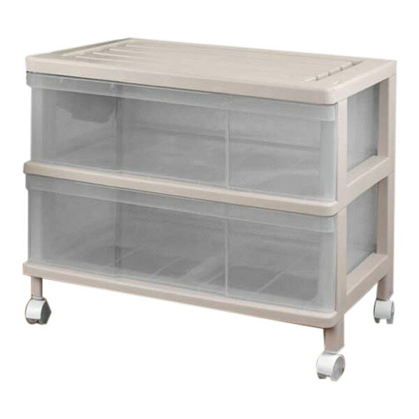 収納ケース ハンガーイン収納ケース ワイド 2段 引き出し キャスター付き ベージュ プラスチック （ 収..