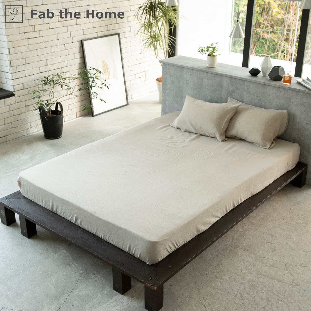 楽天インテリアパレットボックスシーツ Fab the Home セミダブル ファインリネン one-wash リネン麻 （ ファブザホーム シーツ 洗濯機OK マットレス ベッド カバー 寝具 無地 上質 リネン100％ 天然素材 無染色 しーつ おしゃれ ナチュラル サラサラ ）【39ショップ】