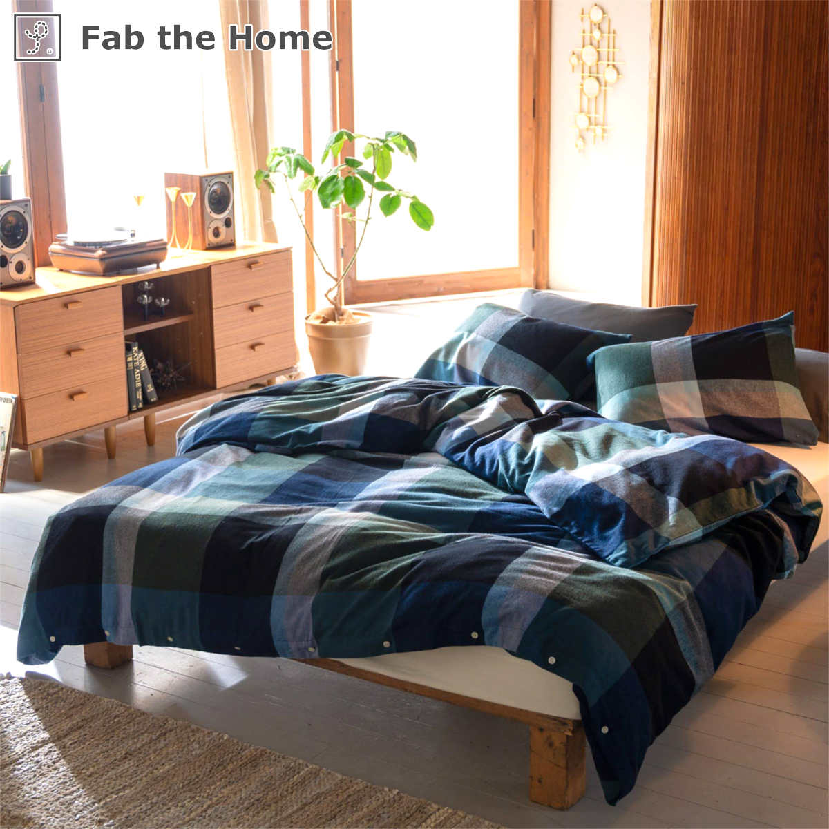 掛け布団カバー Fab the Home シングル ノクターン ふんわり起毛 綿100％ （ ファブザホーム 布団カバー かけ布団カバー 掛けふとんカバー コットン 綿 微起毛 ブロックチェック 寝具 裾ボタン ）【39ショップ】