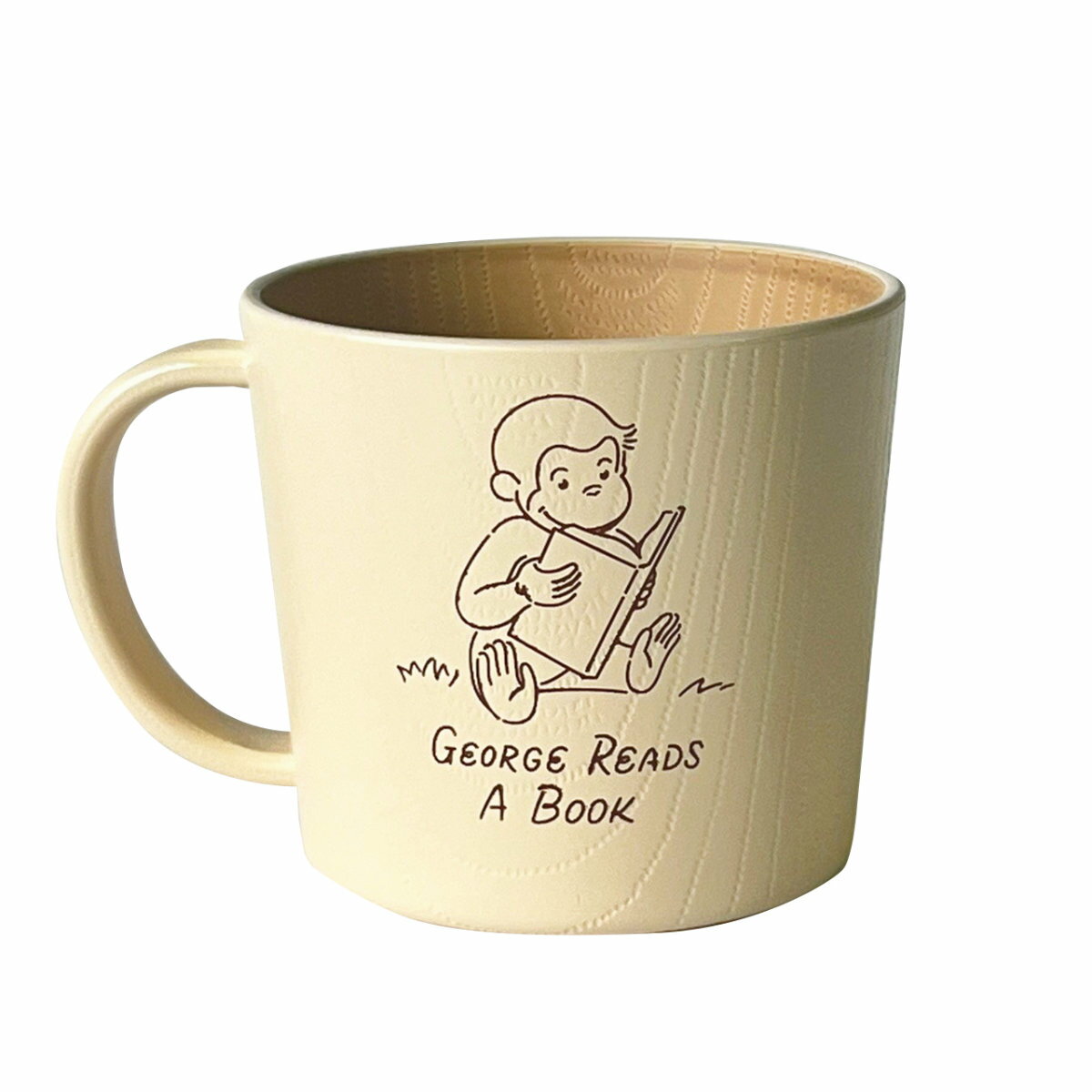 マグカップ おさるのジョージ CG 抗菌 塗 マグ ベージュ （ 電子レンジ対応 食洗機対応 日本製 マグコップ カップ プラスチック 食器 木目調 おしゃれ ナチュラル 北欧風 ）【39ショップ】