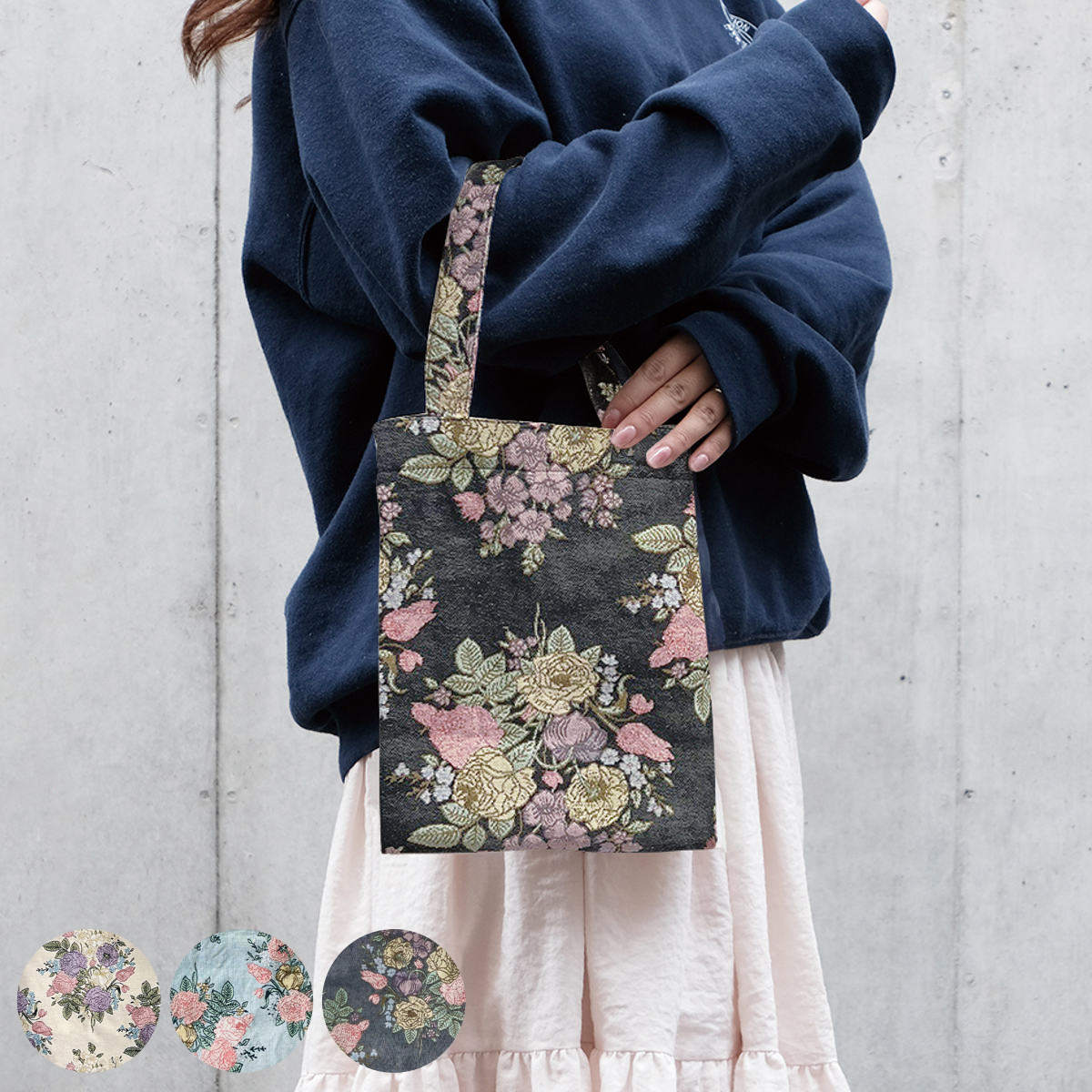 トートバック ミニトートバッグ エコバック ジャガード織り 花柄 （ 手提げバッグ かばん 鞄 肩掛け ミニトート 手提げ サブバッグ エコバッグ レディース 大人 プレゼント 雑貨 通勤 通学 買い物 A4 トート マグネット 留め具付き ）【39ショップ】