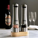【レビュー特典付き】 Russell Hobbs 電動ミル 2本セット 木製スタンド付き ソルト&ペッパーミル ( ラッセルホブス ミル 2個 LEDライト 電...