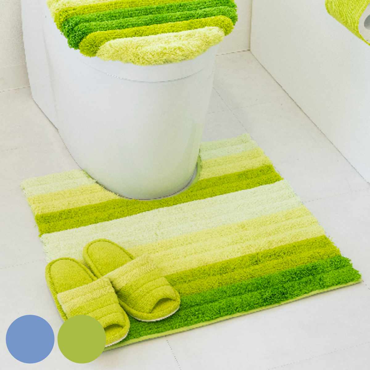 トイレマット フレッシュデオ 約60×60cm （ トイレ マット 足元マット 滑り止め 洗濯OK トイレタリー すべり止め 丸洗い 60×60 ボーダー柄 ブルー グリーン ）【39ショップ】