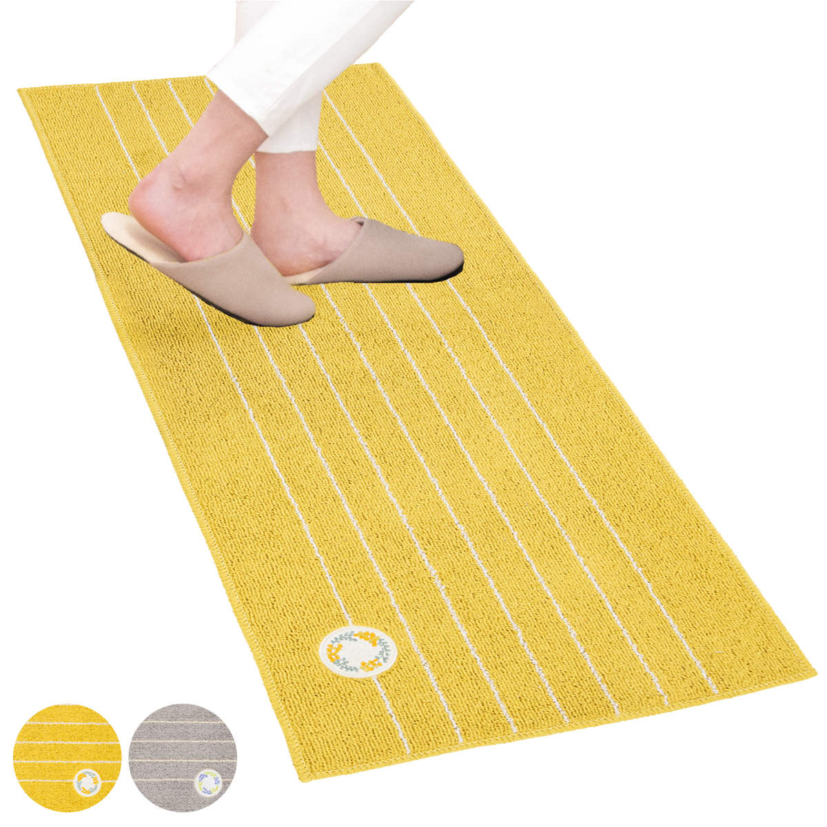 樂天商城 - キッチンマット リース 45×120cm （ キッチン マット 台所マット キッチン用マット 洗える 滑り止め加工 長方形 インテリア 丸洗い 洗濯機 掃除機 すべり止め ズレにくい フチ加工 ワッペン ボーダー柄 ）【39ショップ】