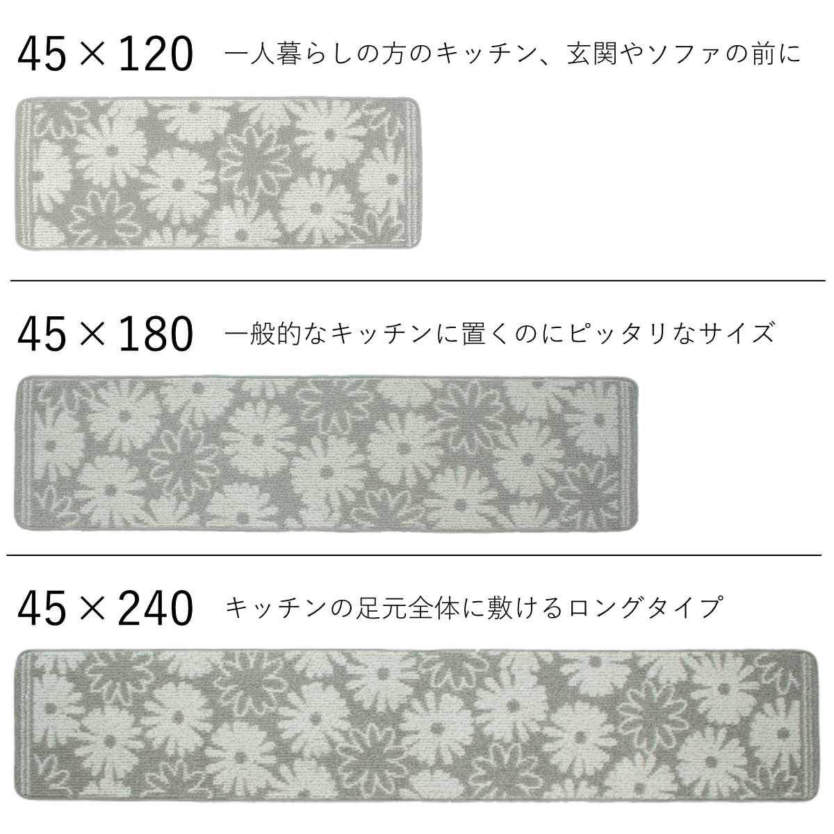 キッチンマット シュクレ 45×120cm （ 45cm 120cm 180cm 240cm 洗える 台所マット キッチン マット キッチン用マット すべり止め キッチンラグ カーペット 滑り止め 長方形 汚れ防止 キッチン床 おしゃれ かわいい ）【39ショップ】 interior-palette-10200090 インテリアパレット サンプル画像3