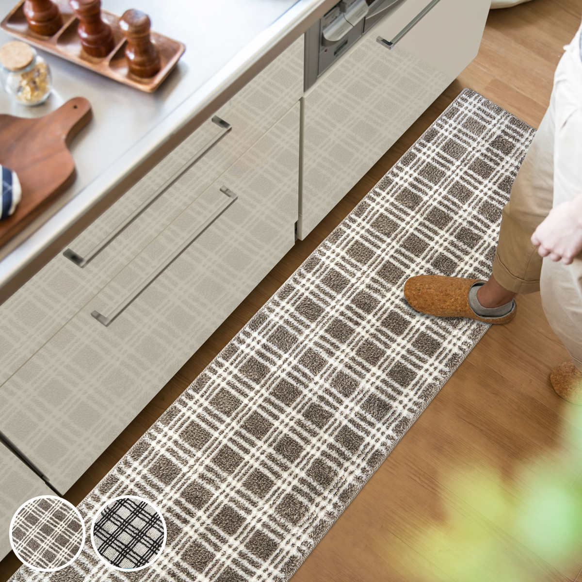 キッチンマット 45×180cm marleインテリアマット チェック （ キッチン マット 180cm キッチンラグ カーペット ラグ 台所マット 長方形 インテリアマット 滑り止め付き 床暖房対応 洗える チェック柄 ）【39ショップ】
