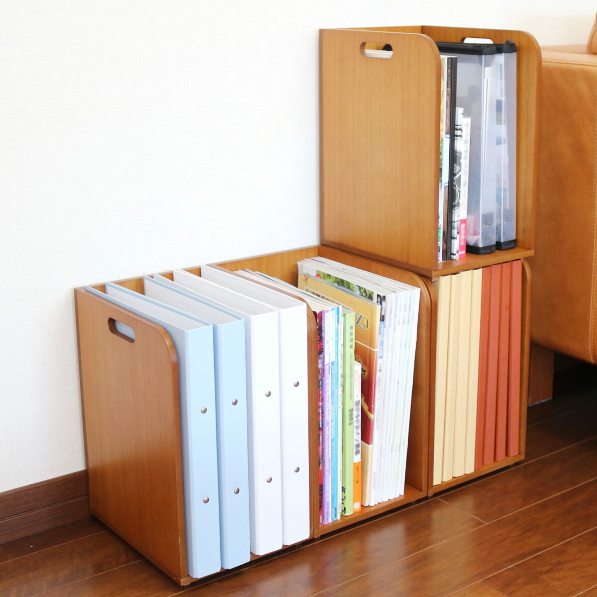 ブックラック 4個セット スタッキングできるブックラック 本棚 積み重ね 木製 幅20×奥行25×高さ33cm （ 本立て 本 収納 ブックエンド スタンド 卓上 デスク 卓上収納 ファイルスタンド デスク収納 ファイル収納 ファイル ）【39ショップ】