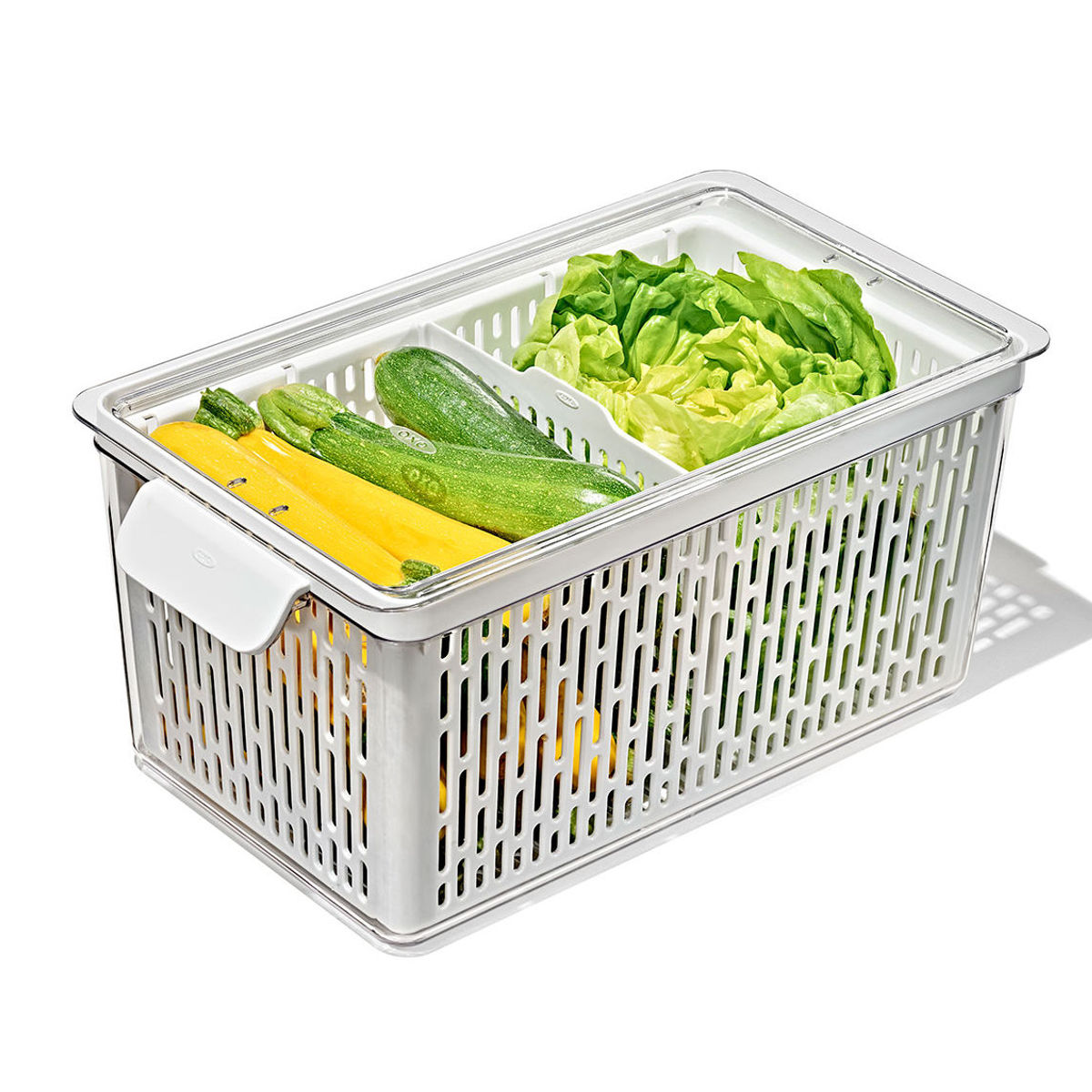 OXO オクソー 保存容器 ベジタブルキーパー ラージ （ プラスチック コンテナ 野菜保存容器 野菜用保存容器 ザル付き 水切り 食洗機対応 野菜用保存かご 野菜 保存 ベジタブル サラダボウル ハンドル付き 仕切り付き 冷蔵庫 透明 ）【39ショップ】