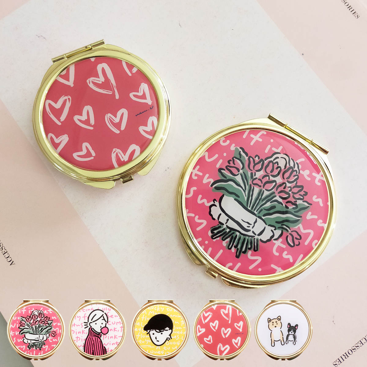 手鏡 両面 コンパクトミラー ルソイーユ ucaU （ 鏡 ミラー ダブルミラー 拡大鏡 日本製 小さめサイズ コンパクト 持ち運び 折りたたみ イラストレーター コラボ イラスト ユカユウ ）【39ショップ】