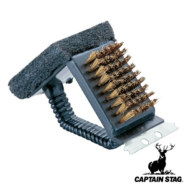 アウトドア ブラシ 鉄板焼器用 アミ用 トライアングル レスト キャプテンスタッグ CAPTAIN STAG 洗浄用品 掃除用具 焼き網用ブラシ 鉄板用ブラシ 金属ブラシ スポンジ トライアングル形状 お手…