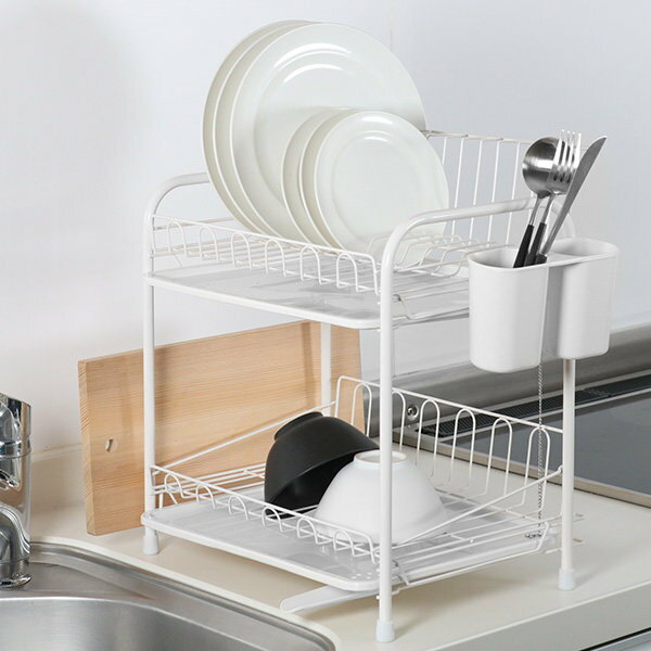 水切りカゴ アレスタ 水切りラック 2段 （ 水切りかご 水切りバスケット カトラリーポケット付き 自動排水 水捨て不要 縦置き 横置き まな板立て付き シンク...