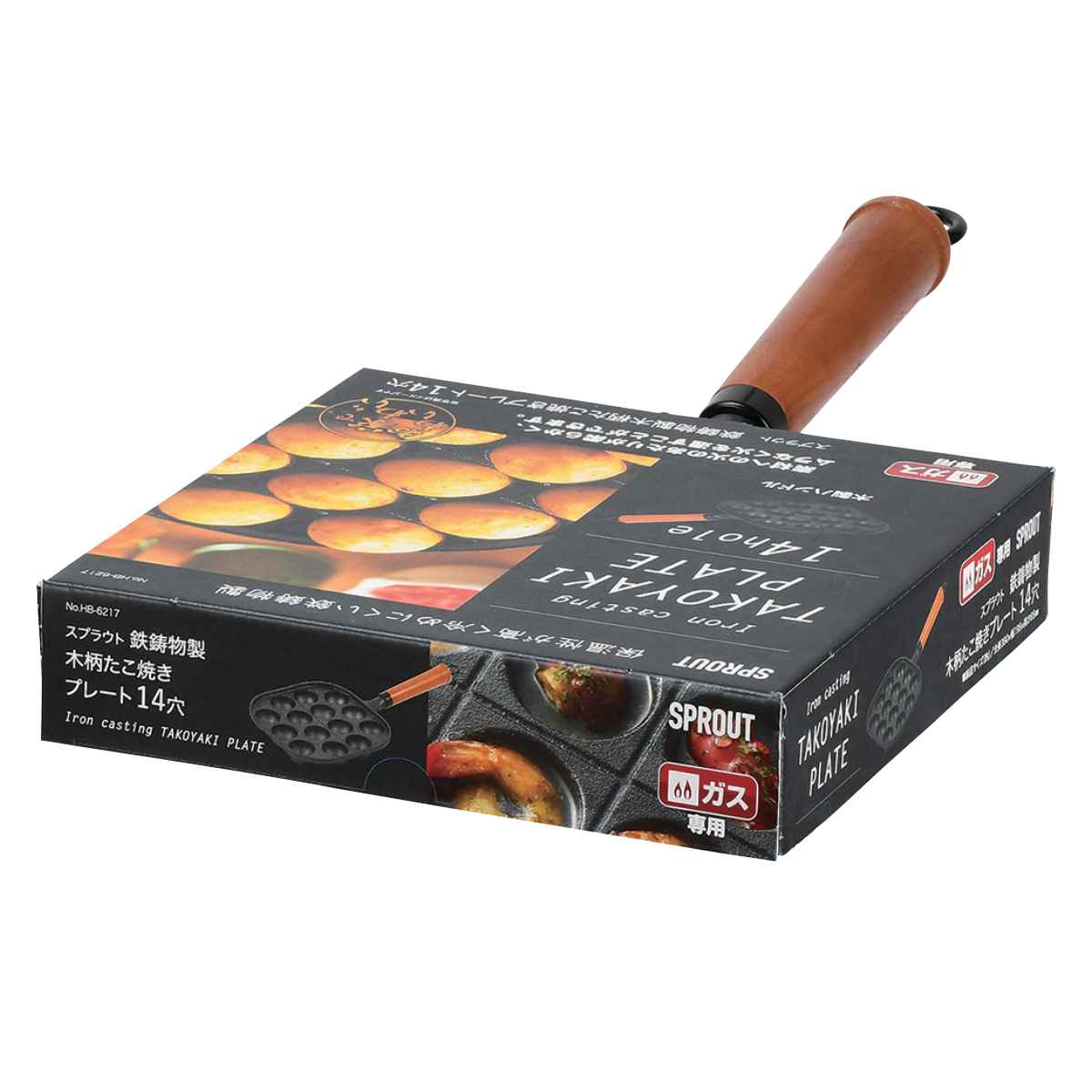 たこ焼きプレート 14穴 木柄 スプラウト 鉄鋳物製 （ 直火 ガス火専用 鉄板 鋳物 たこ焼き器 タコ焼き フライパン 取っ手付き 鉄製 キャンプ BBQ アウトドア 調理用品 キッチン用品 台所用品 ）【39ショップ】 interior-palette-10140629 インテリアパレット サンプル画像2