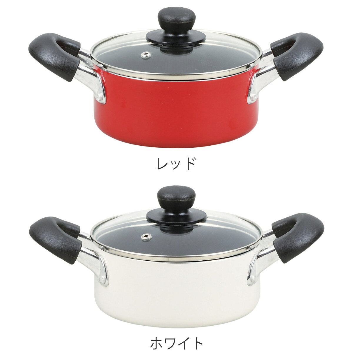 両手鍋 16cm IH対応 ガラス蓋付き ふっ素加工 ジャストサイズ （ IH ガス火対応 鍋 アルミ 小さめ コンパクト 蓋付き アルミ鍋 小鍋 16 センチ 調理 料理 調理用品 調理器具 キッチン用品 台所用品 ） 【39ショップ】 interior-palette-10155545 インテリアパレット サンプル画像2