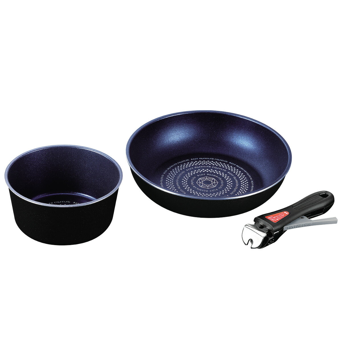 鍋3点セット ルクスパン IH対応 フライパン24cm・マルチポット16cm・専用ハンドル ブルーダ