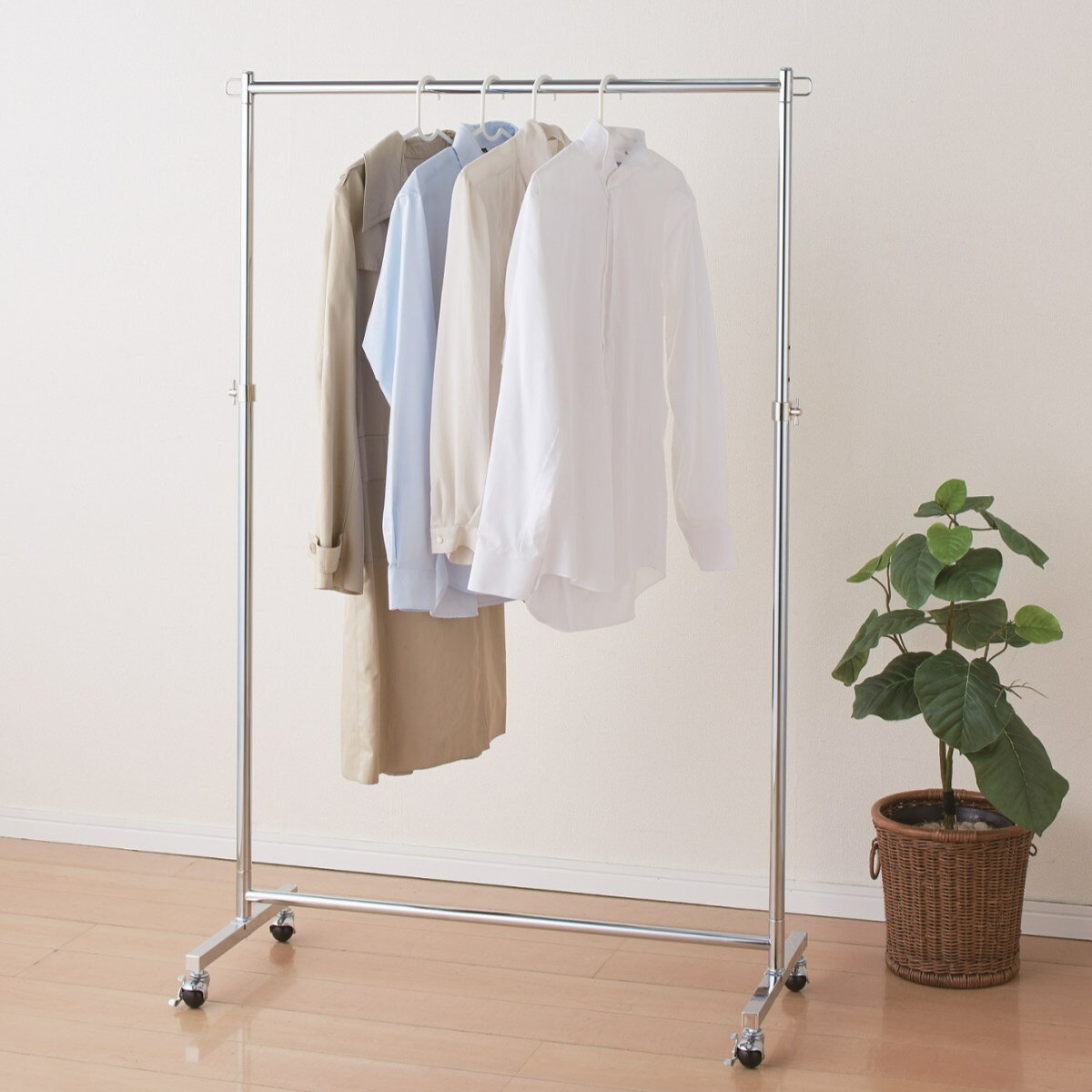 ハンガーラック 頑丈 高耐荷重ハンガー シングル 幅98 キャスター付き （ パイプハンガー 耐荷重60kg 丈夫 高さ140.5〜170.5cm コートハンガー 洋服掛け 高さ調節 スチール 玄関 コート掛け 収納 衣類 洋服 衣類収納 ）【39ショップ】