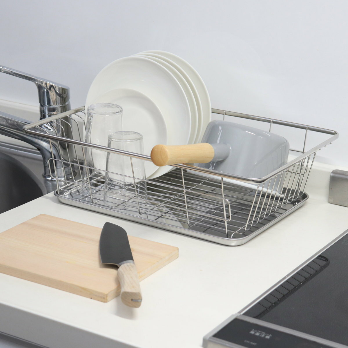 水切りラック ビューノ ステンレス製水切りバスケット （ ステンレス 水切りかご 水切りカゴ 水切り ...