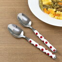 スプーン 大 セット 2本入り ステンレス ドット 赤 ( 洋食器 カトラリー 大きい 盛り付け カレー デザート 匙 シチュー パスタ サラダ アイス ケーキ おしゃれ )【39ショップ】