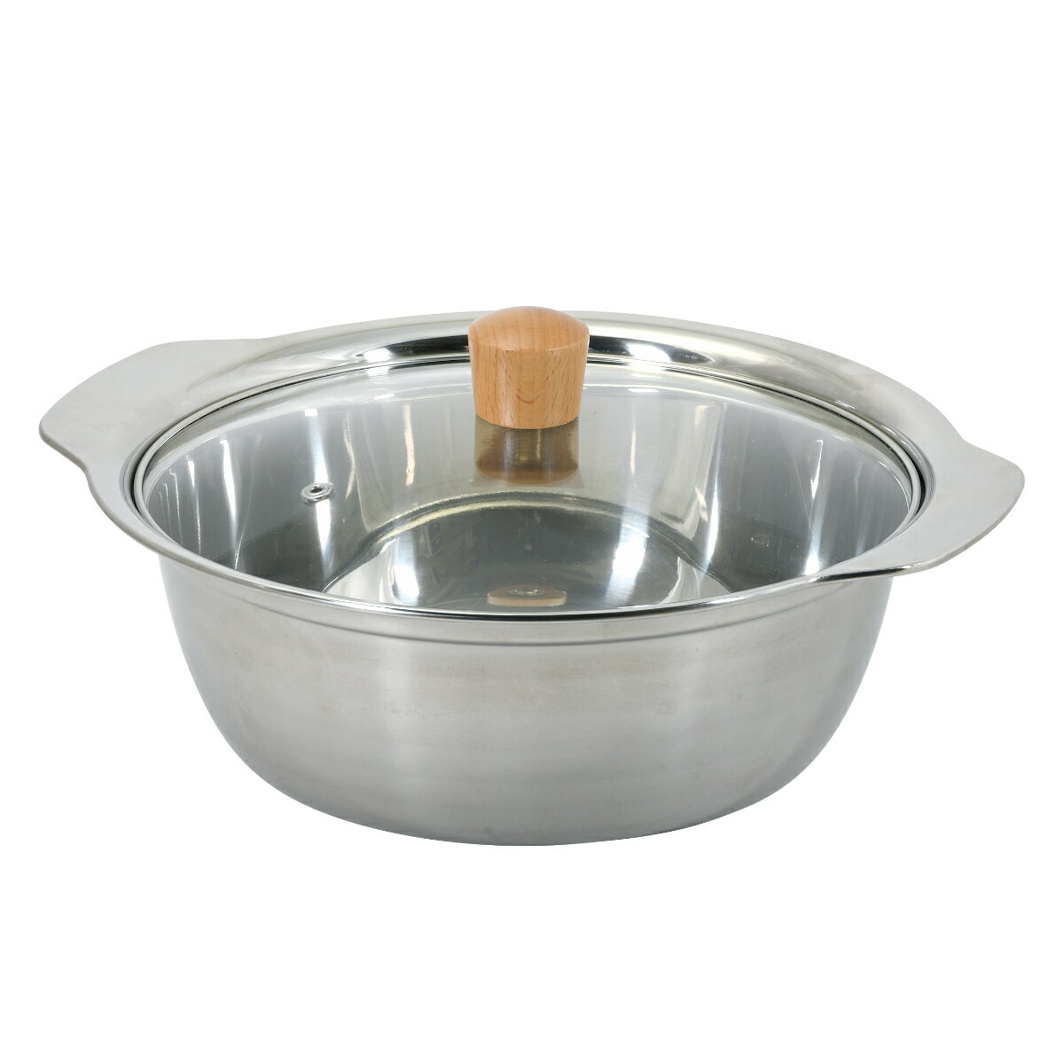 Glass Pots - よせ鍋 26cm IH対応 和楽庵 ガラス蓋付き ステンレス製 （ 卓上鍋 一人鍋 ガス火対応 両手鍋 軽量 食洗機対応 IH鍋 両手なべ 季節鍋 軽い 26センチ ラーメン鍋 ステンレス鍋 ）【39ショップ】