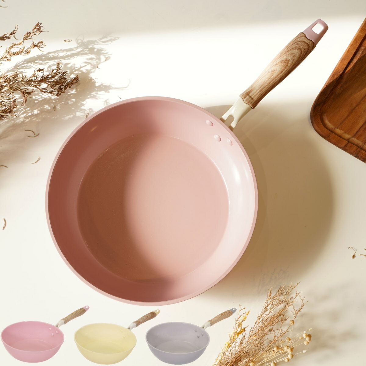 炒め鍋 28cm IH対応 セラミック 軽量 ハルミック （ ガス火対応 オール熱源対応 セラミックフライパン 軽い 28センチ 深型 フライパン いため鍋 アルミ製 直火 木目調ハンドル こびりつきにくい 可愛い ）【39ショップ】