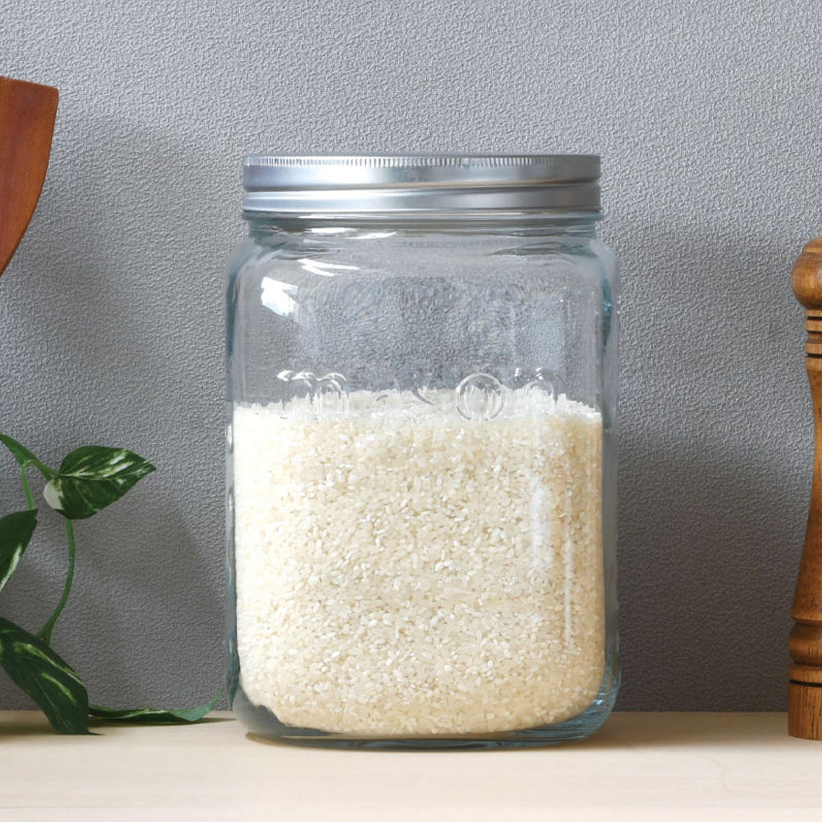 米びつ ガラス製 ライスストッカー 3kg用 （ キャニスター ガラス保存容器 ガラスクッキージャー ガラスジャー ガラス保存瓶 ガラス容器 保存瓶 保存ビン 保存びん こめびつ 保存容器 コンパクト ）【39ショップ】