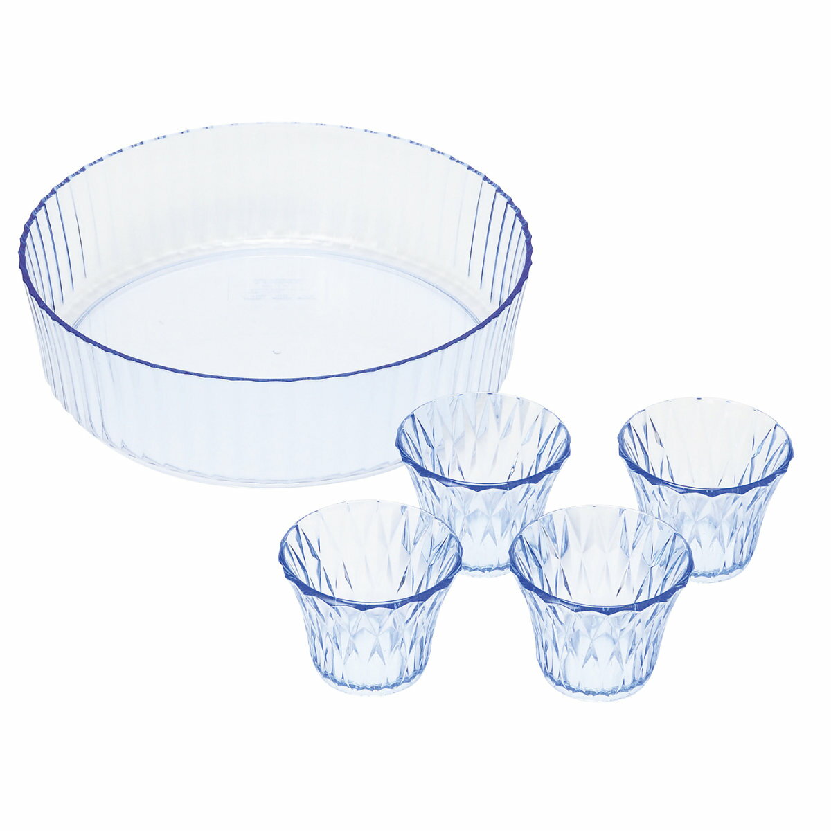 鉢 涼味家 プラスチック そうめん盛鉢 つゆ鉢 4個セット （ そうめん 食器セット 5点セット 盛り鉢 器 うつわ つゆ入れ 軽量 割れにくい シンプル おしゃれ アウトドア ）【39ショップ】