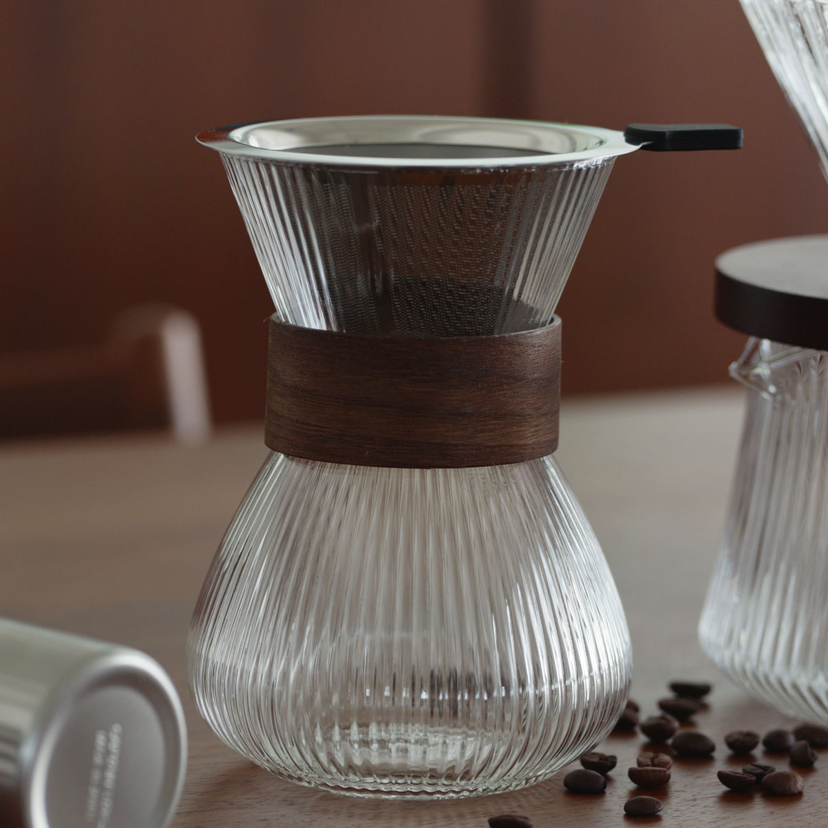 コーヒーサーバー PYREX コーヒーサーバー400mlブラウン ステンレスフィルター付き （ 耐熱ガラス製 ドリッパー コーヒー ハンドドリップ サーバー おしゃれ シンプル 木目 北欧 ）【39ショップ】