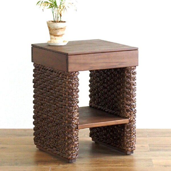 サイドテーブル 角型 アジアンテイスト ウォーターヒヤシンス 幅37cm （ 送料無料 ナイトテーブ ...