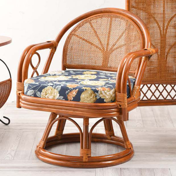 籐 回転チェア リラックスチェアー クッション付 ラタン家具 座面高34cm （ 送料無料 ラタン  ...