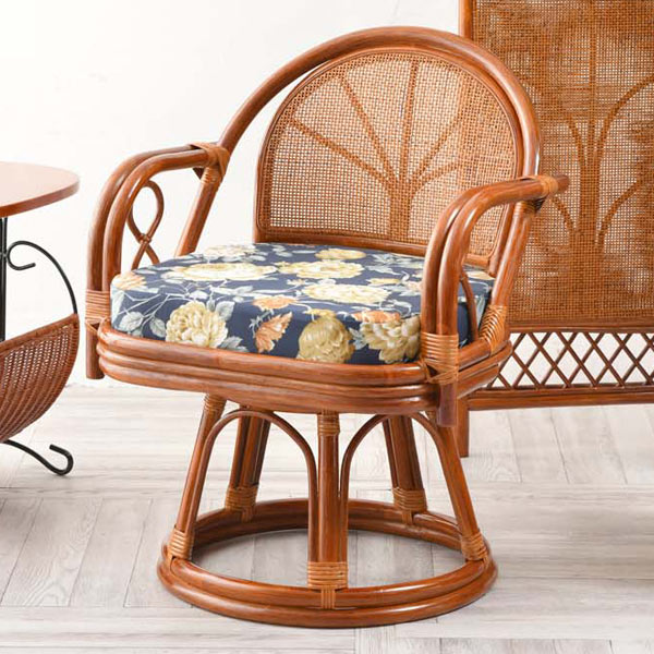 籐 回転チェア リラックスチェアー クッション付 ラタン家具 座面高40cm （ 送料無料 ラタン  ...