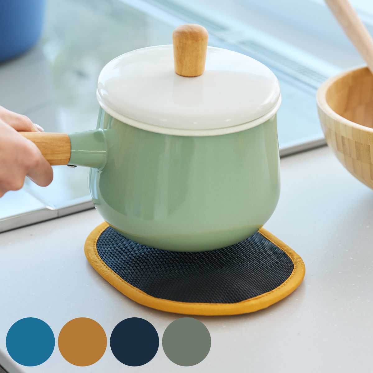 鍋敷き ルピナス ポットホルダー ( 綿100% 無地 ループ付き ミトン 鍋つかみ 鍋しき 鍋敷 なべしき 鍋置き 鍋掴み なべつかみ 鍋つかみ キッチン用品...