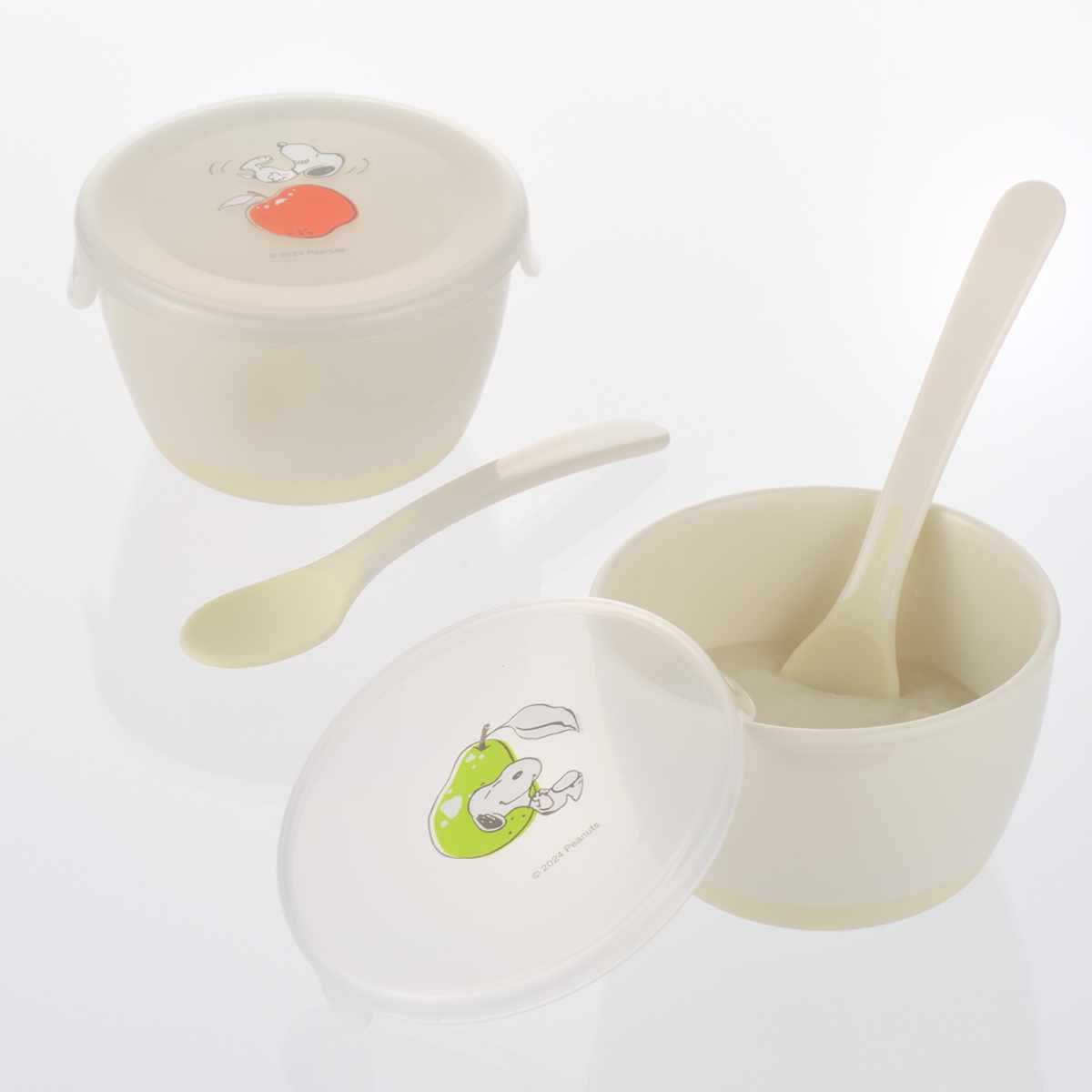 ベビー食器セット ピーナッツ コレクション 離乳食小分けカップセット フタ スプーン付 （ 5ヶ月～ ...