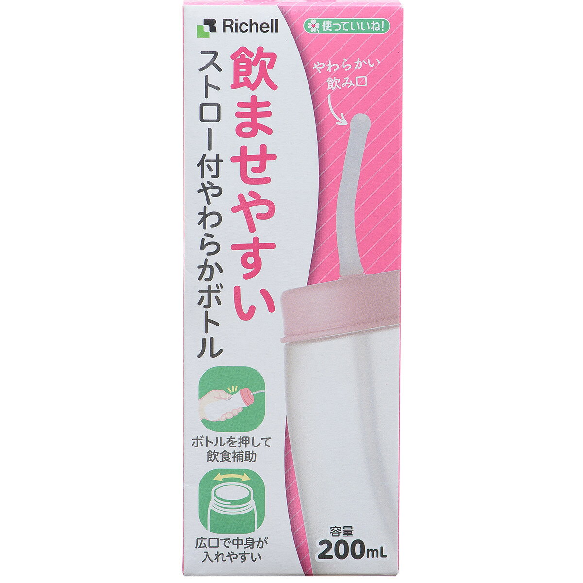 サイズ約 幅6.4×奥行5.9×高さ17.2（cm）重量約 50g容量約 270ml最大目盛容量：200ml内容量1個材質キャップ・フタ：ポリプロピレン吸い口：シリコーンゴムボトル：ポリプロピレン生産国中国製パーツ別耐熱温度キャップ・フタ・吸い口：140度ボトル：110度食器洗い乾燥機使用可能電子レンジ使用不可適合品番140051備考品番：140042薬液消毒：○煮沸消毒：○区分返品・キャンセル区分（小型商品）ギフトラッピングページを見る●とろみ飲料がスムーズに飲めるボトルです。●容量270mlです。●広口タイプで注ぎやすいです。●水分管理に便利なメモリ付きです。●食洗機・煮沸消毒・薬液消毒に対応しているため清潔に使えます。おすすめポイントとろみ飲料もスムーズに飲めるとろみ飲料に対応した、ボトルを押すだけで飲み物が出るストロー付きやわらかボトルです。口当たりがやさしく吸う力が弱い方でも飲ませやすく、無理なく水分補給をサポートします。商品詳細広口タイプで注ぎやすい中身が入れやすい広口なので、とろみ飲料もスムーズに注げます。使わない時はキャップを付けて衛生的に保管できます。水分管理に便利なメモリ付きメモリ付きのため計量カップいらずです。50～200mlまでの量を確認しながら注げるため、準備の手間を減らせます。お手入れ簡単食洗機・煮沸消毒・薬液消毒に対応しているため、お手入れが簡単でいつでも清潔な状態を保てます。シリーズ紹介ストロー付やわらかボトル 200ml【▲このページの商品】吸い口付やわらかボトル 270ml飲みやすいストローコップ 380ml関連キーワード：270 自助食器 介助食器 介護食器 ユニバーサル食器 持ち手付き 取っ手付き ハンドル 取っ手 片手持ち 両手持ち カップ クリアボトル 湯呑み タンブラー 容器 薬液消毒 煮沸消毒 軽介護 子供用 シニアサポート 子供 こども 自宅介護 自宅療養 福祉施設 老人ホーム シニア 高齢者 老人 おすすめ 人気 便利 日常使い オススメ シンプル 自助具 食洗機 食器洗い機 洗浄機 対応 OK 使える 可能 介護施設 病院 食事 介護グッズ 介護用具 福祉用具 LH22157 LH22093 関連商品はこちらコップ 使っていいね！ 飲みやすいストローコッ1,480円ボトル 使っていいね！ 吸い口付やわらかボトル998円パーツのみ ストローセット KA 介護 448円ペットボトルストロー 使っていいね！ ボトル用598円水筒 700ml マグリッドストローボトル 1,680円水筒 500ml マグリッドストローボトル 1,480円水筒 マグリッドストローボトル 500ml 71,480円～タイガー 水筒 880ml 真空断熱ボトル ス4,660円タイガー 水筒 750ml 真空断熱ボトル ス4,530円タイガー 水筒 750ml 880ml 真空断4,530円～コップ 280ml 介護 ハンドル付 ストロー858円コップ ストローコップ 持ち手付き 介護 食事128円