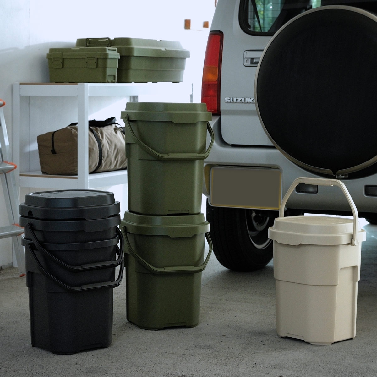 バケツ バケットカーゴ 座れる 収納 四角 オシャレ （ ふた付き 収納バケツ ツールボックス アウトドア..