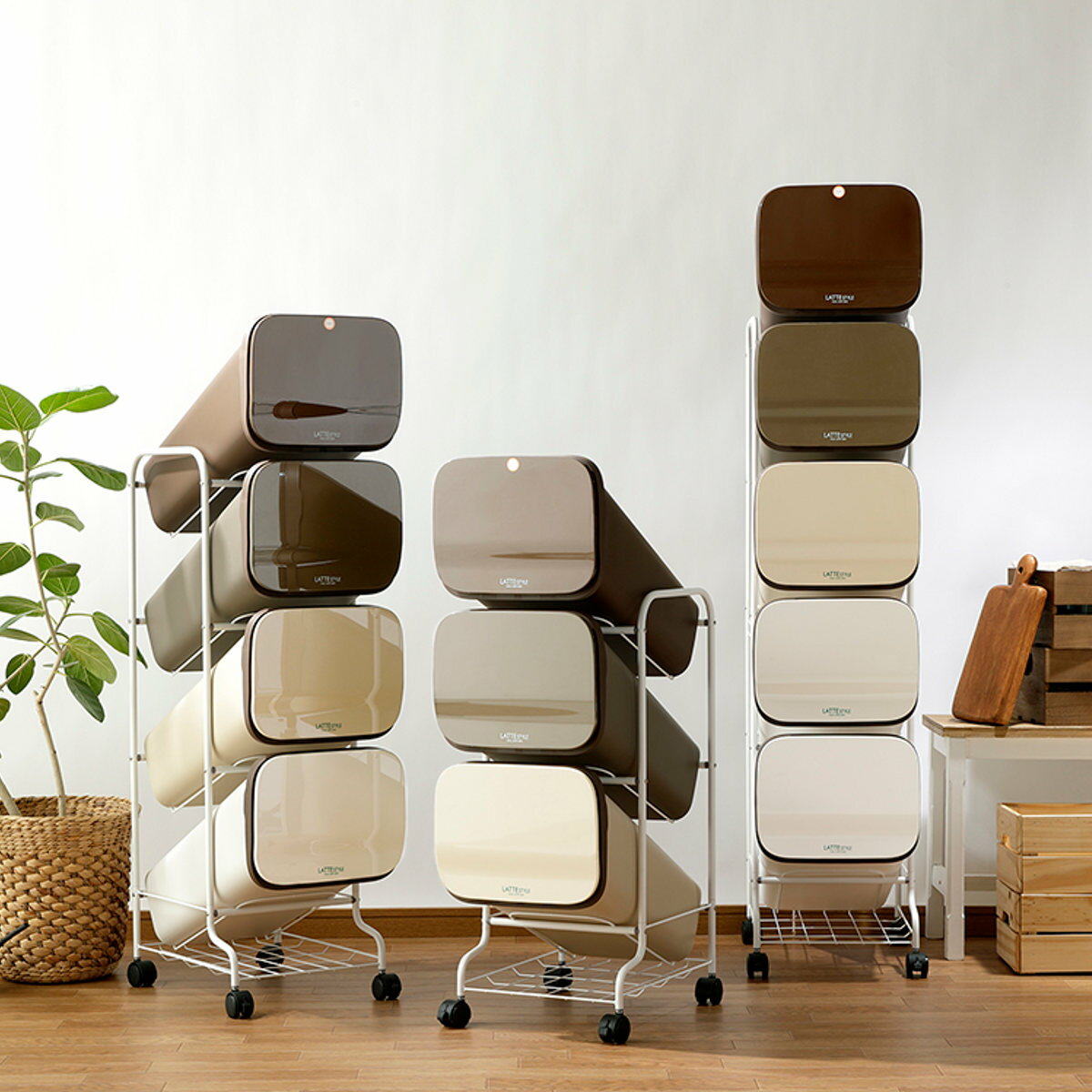ゴミ箱 3段 4段 5段 Nラテスタイル スタンドダストボックス （ ごみ箱 19L×3 19L×4 19L×5 ふた付き ダストボックス 分別ごみ箱 キャスター付き 縦型 20リットル 3個 4個 5個 フタ付 前開き キッチン スリム 蓋付き くずかご 収納 ）【39ショップ】