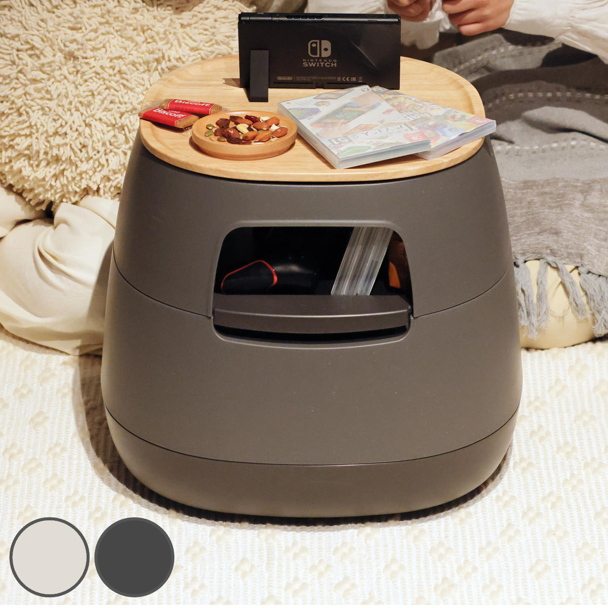 サイドテーブル 高さ39.2cm 天板あり poapel 動かせるくつろぎ収納ローテーブル （ テーブル キャスター付き 棚付き 収納 木製トレー ソファサイド 日本製 ソファテーブル ミニテーブル ベッドサイド コーヒーテーブル ）【39ショップ】