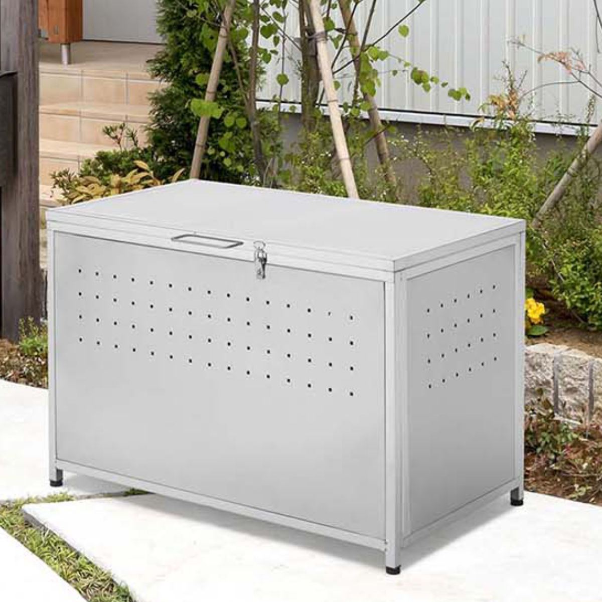 ゴミ収納庫 屋外用 200L ステンレス保管庫 （ ごみ箱 200リットル コンテナ 大容量 大型 ダストボックス 収納 屋外収納 ゴミ 収納庫 ゴミ置き場 ゴミ箱 物置 保管庫 倉庫 エクステリア 組立品 ふた付き 鍵別売り ロック ）【39ショップ】