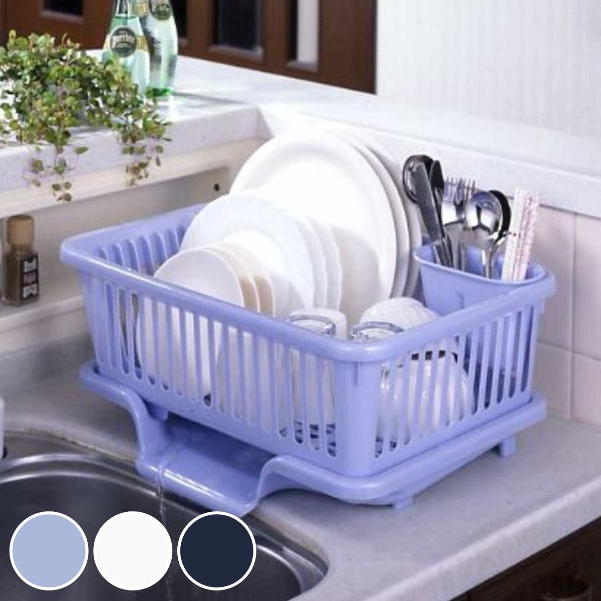 水切りかご 縦型 カトラリーポケット付き （ 日本製 水切りラック プラスチック 水切りバスケット 水切..