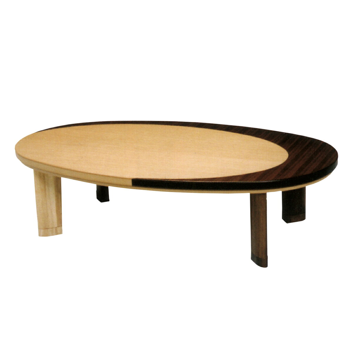 サイズ約 幅150×奥行90×高さ34.5（cm）継脚使用時：約 高さ38.5（cm）重量約 31kg内容量1台材質天板：天然木ナラ突板、ウォールナット突板脚：ラバーウッド塗装：ウレタン塗装生産国日本製組立状態完成品（一部取付）注意事項※天然木を使用しているため、1点1点色合いや風合いが異なります備考手元コントローラーネジ止め継脚付き区分返品・キャンセル区分（不可）●香川県高松市の職人が丹精込めて作り上げた家具調こたつです。●ナラ材とウォールナット材のツートーンカラー天板がモダンな印象のデザインです。●4cmの継脚付きで高さが34.5cmと38.5cmに調整できます。●ヒーターは、メトロ電気工業製・MHUタイプ（600W）無段階温度調節コントローラー付きを採用しています。おすすめポイントツートーンデザインがモダンな家具調こたつ幅150cm香川県高松市の職人が丹精込めて作り上げた家具調こたつです。やわらかな楕円形フォルムに、明るいナラ材と落ち着いたウォールナットを組み合わせたツートーンデザインです。和の趣とモダンな印象が調和し、空間を上質に演出します。4cmの継脚付きで2段階の高さ調節が可能4cmの継脚が付いているので、高さが34.5cmと38.5cmに調節が可能です。お子様の身長や、お部屋の雰囲気に合わせてご使用いただけます。手元コントローラー付きヒーターメトロ電気工業製のMHUタイプを使用しています。無段階温度調節コントローラー付きです。600Wハロゲンランプとファンの組み合わせでムラなく速やかに暖かくなります。讃岐の職人が作り上げる最高品質の座卓香川県高松市は「脚物（テーブル・座卓・椅子など脚のある家具）」生産地として有名です。純和風からモダンデザインまで、座卓と家具調こたつを国内生産しています。天然木の風合いを活かした上質な佇まい脚部は無垢材を使用しますが天板（テーブル面）には軽量化を図りつつ木質板に突板（天然木を薄く剥いだもの）や木目シートを貼り、重厚感と高級感を感じられる作りとなっています。サイズサイズ違いクレセント幅120cmクレセント幅150cm【▲このページの商品】関連キーワード：家具職人 和モダン 家具 国産 レトロ 木製テーブル お座敷 ハロゲンヒーター 手元コントローラー付き 和 おこた 机 和風リビング 調節 調整 2段階 テーブル 和室 おしゃれ 和風 ちゃぶ台 LH21884 LH21572関連商品はこちら座卓 幅120cm 継脚付き 家具調こたつ ク81,480円座卓 幅150cm 継脚付き 家具調こたつ 楕87,980円座卓 幅120cm 継脚付き 家具調こたつ 楕79,980円座卓 幅150cm 継脚付き 家具調こたつ 楕87,980円座卓 幅120cm 継脚付き 家具調こたつ 楕79,980円座卓 幅120cm 継脚付き 折れ脚 家具調こ73,980円座卓 幅150cm 継脚付き 家具調こたつ コ81,980円座卓 幅105cm 継脚付き 家具調こたつ ル71,980円座卓 幅120cm 継脚付き 折れ脚 家具調こ73,980円座卓 幅135cm 継脚付き 家具調こたつ コ74,980円座卓 幅120cm 継脚付き 家具調こたつ コ67,980円座卓 幅105cm 継脚付き 家具調こたつ コ64,980円