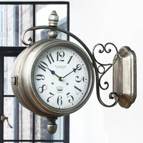 掛け時計 ウォールクロック アンティーク 両面 ブロンズ 幅39cm