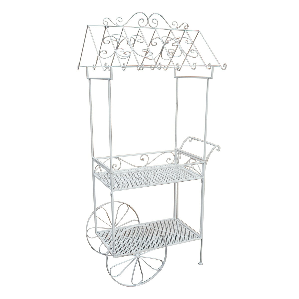 フラワーワゴン 2段 車輪 ホワイト （ フラワースタンド ワゴン 花台 フラワーラック プランタースタン..