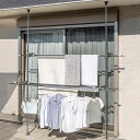 物干し 室外 ベランダ用突っ張り物干し 2段 ( ポール 突っ張り 洗濯 洗濯物干し ベランダ用 衣類 スタンドポール ダブルバー ステンレス ハンガーラック ...